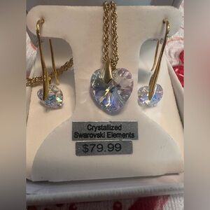 Swarovski BMNY Aurora Borealis Crystal Heart Pendant Necklace W/Earrings Set